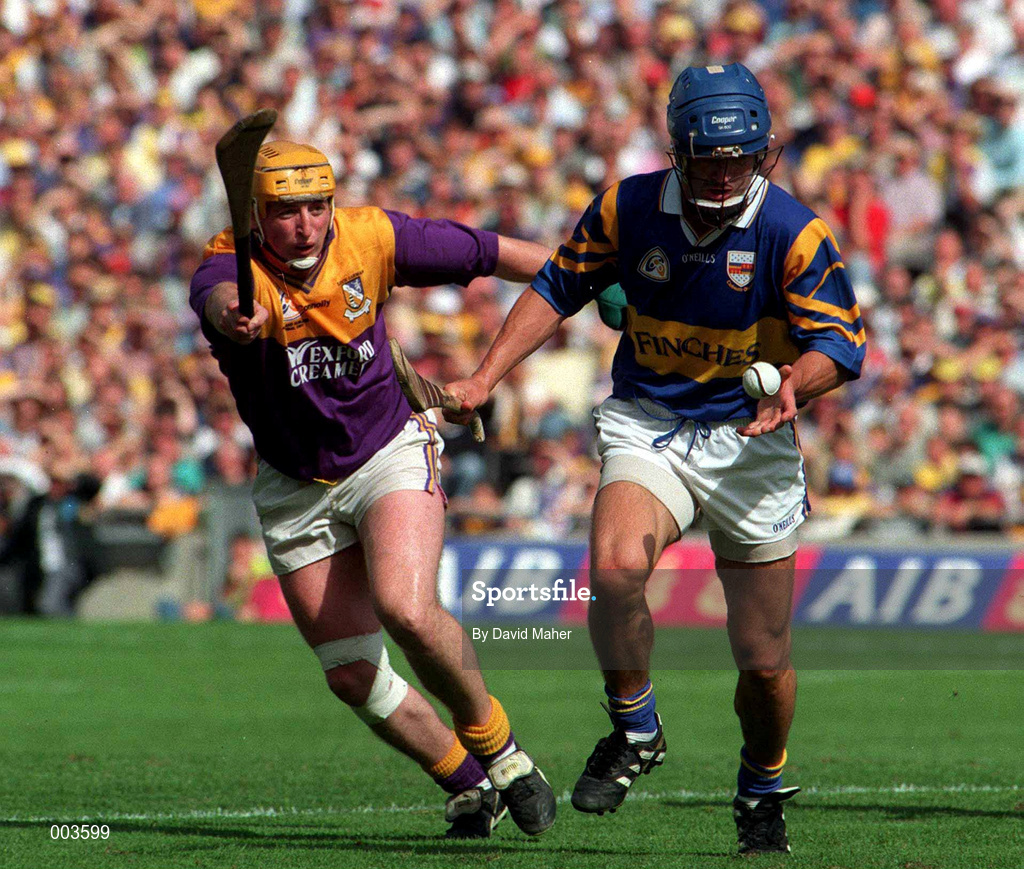 17 August 1997; Colm Bonnar of Tipperary in action against Garry Laffan of Wexford during the GAA All-Ireland Senior Hurling Championship Semi-Final match between Tipperary and Wexford at Croke Park in Dublin. Photo by David Maher/Sportsfile