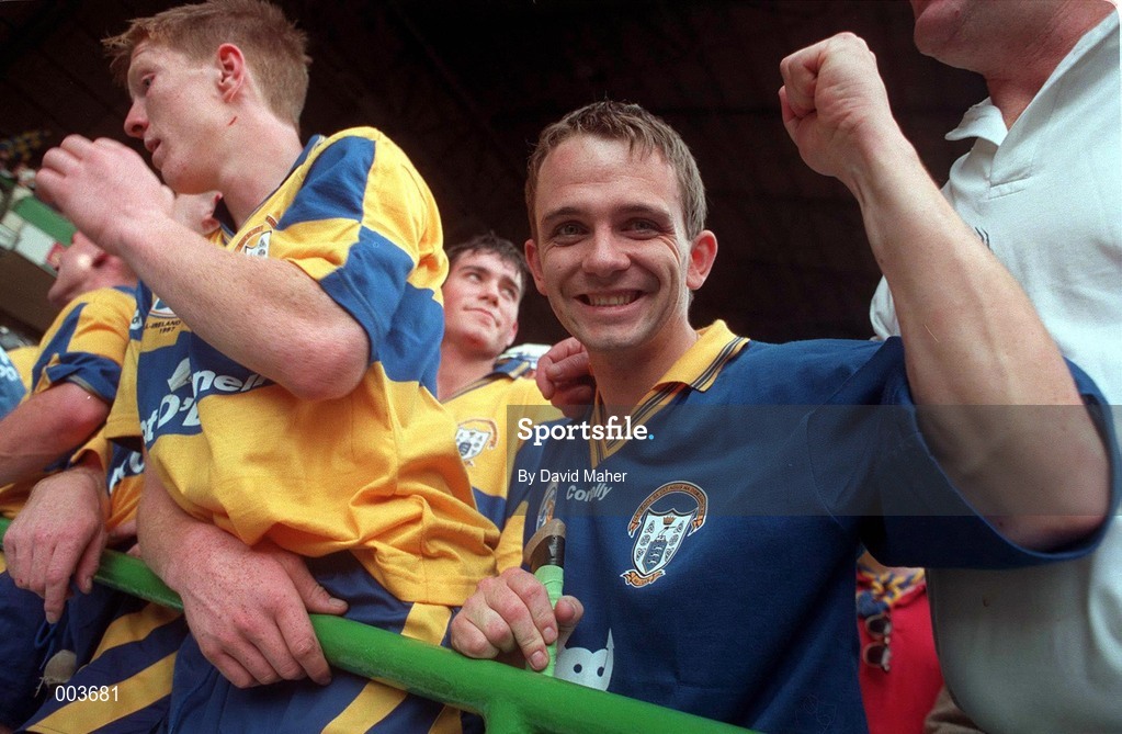 14 September 1997; Davy Fitzgerald of Clare celebrates after the Guinness All Ireland Hurling Final match between Clare and Tipperary at Croke Park in Dublin. Photo by David Maher/Sportsfile