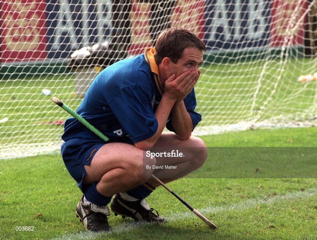 14 September 1997; Davy Fitzgerald of Clare celebrates after the Guinness All Ireland Hurling Final match between Clare and Tipperary at Croke Park in Dublin. Photo by David Maher/Sportsfile
