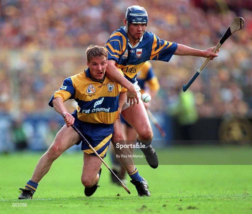 14 September 1997; James O'Connor of Clare in action against Conal Bonnar of Tipperary during the Guinness All Ireland Hurling Final match between Clare and Tipperary at Croke Park in Dublin. Photo by Ray McManus/Sportsfile