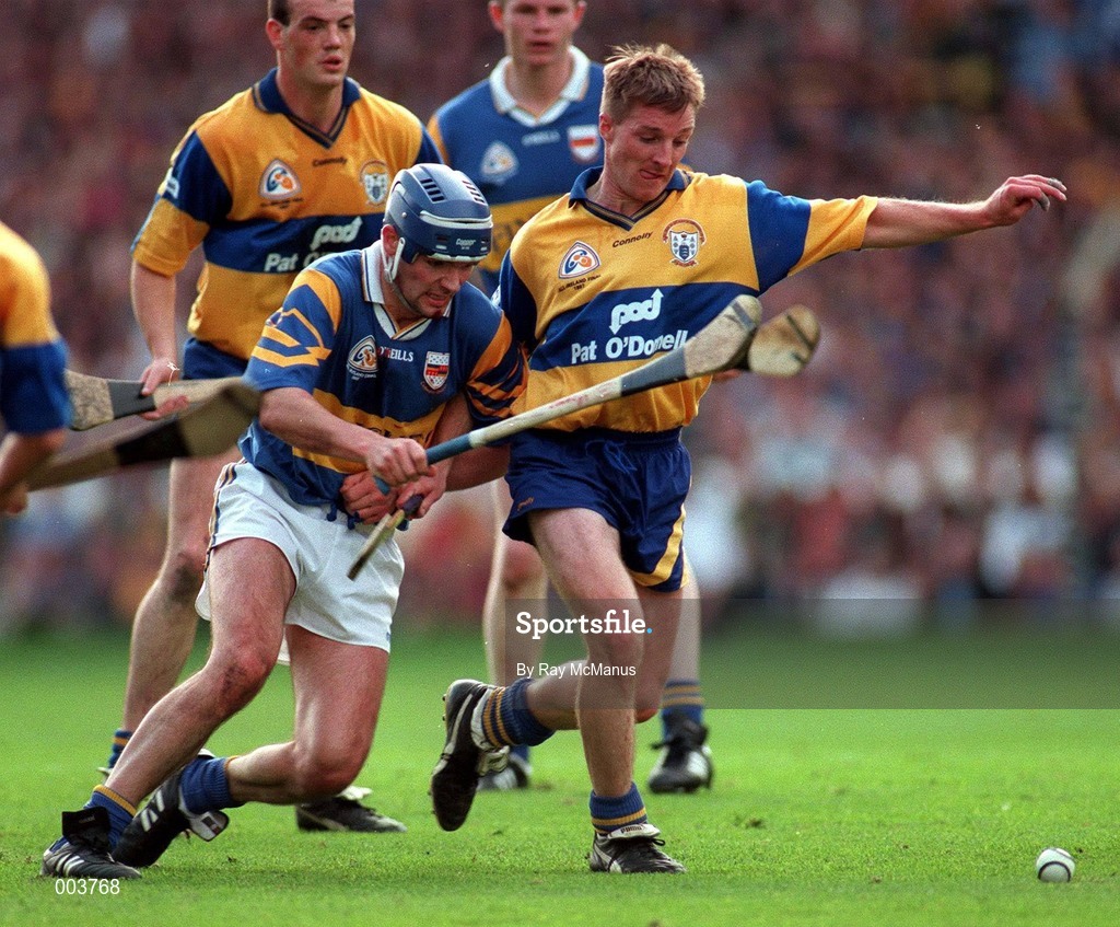 14 September 1997; James O'Connor of Clare in action against Conal Bonnar of Tipperary during the Guinness All Ireland Hurling Final match between Clare and Tipperary at Croke Park in Dublin. Photo by Ray McManus/Sportsfile