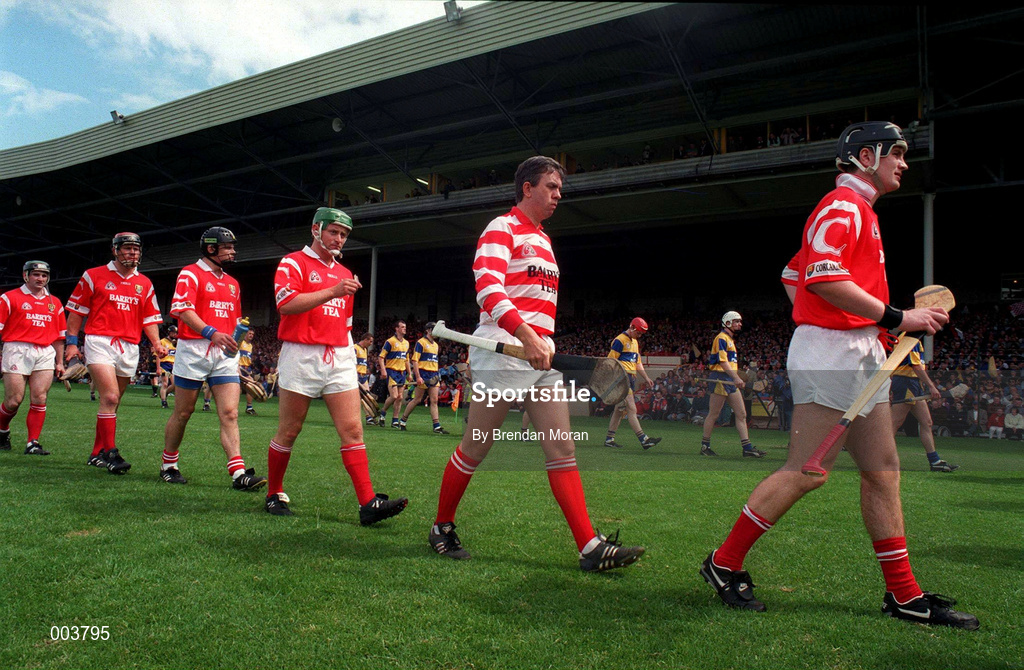 8 June 1997; Cork players parade in front of the Mackey Stand  prior to the GAA Munster Senior Hurling Championship Semi-Final match between Clare and Cork at the Gaelic Grounds in Limerick. Photo by Brendan Moran/Sportsfile