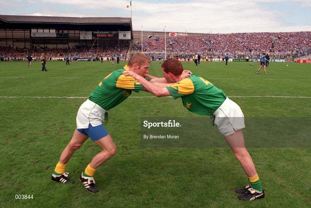 15 June 1997; Graham Geraghty, left, and Donal Curtis of Meath warm up before the GAA Senior Football Championship Quarter-Final match between Meath and Dublin at Croke Park in Dublin. Photo by Brendan Moran/Sportsfile