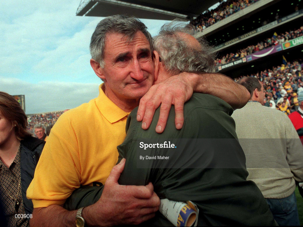 14 September 1997; Tipperary manager Len Gaynor is consoled by a fan following the Guinness All-Ireland Senior Hurling Championship Final between Clare and Tipperary at Croke Park in Dublin. Photo by David Maher/Sportsfile