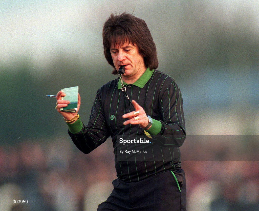 21 January 1996; Referee Joe Woods during the Church and General National Football League match between Wicklow and Limerick at the County Grounds in Aughrim, Co Wicklow. Photo by Ray McManus/Sportsfile
