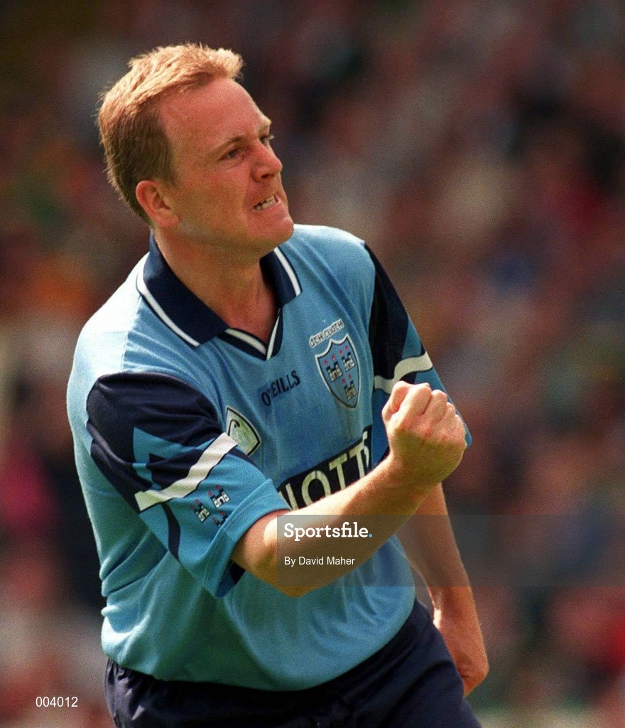 15 June 1997; Keith Barr of Dublin celebrates his side's goal during the GAA Senior Football Championship Quarter-Final match between Meath and Dublin at Croke Park in Dublin. Photo by David Maher/Sportsfile