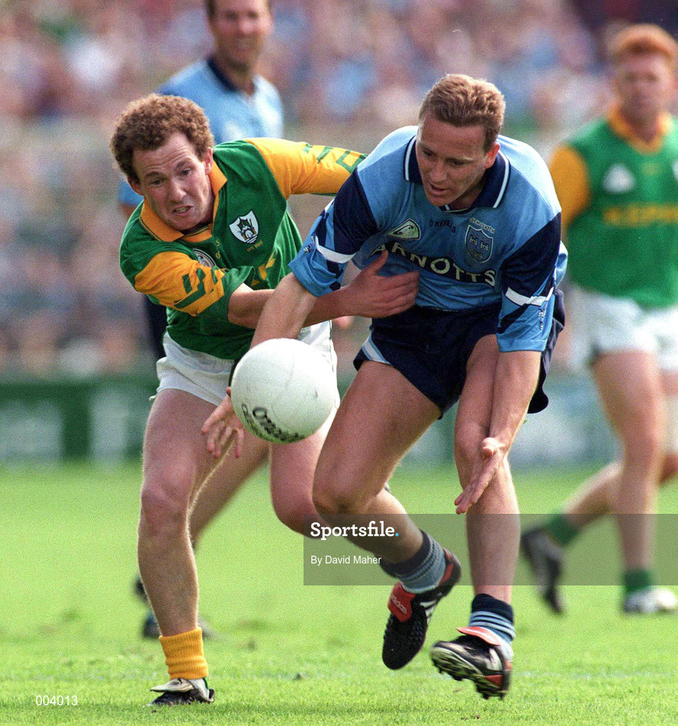 15 June 1997; Keith Barr  of Dublin in action against Ollie Murphy of Meath during the GAA Senior Football Championship Quarter-Final match between Meath and Dublin at Croke Park in Dublin. Photo by David Maher/Sportsfile