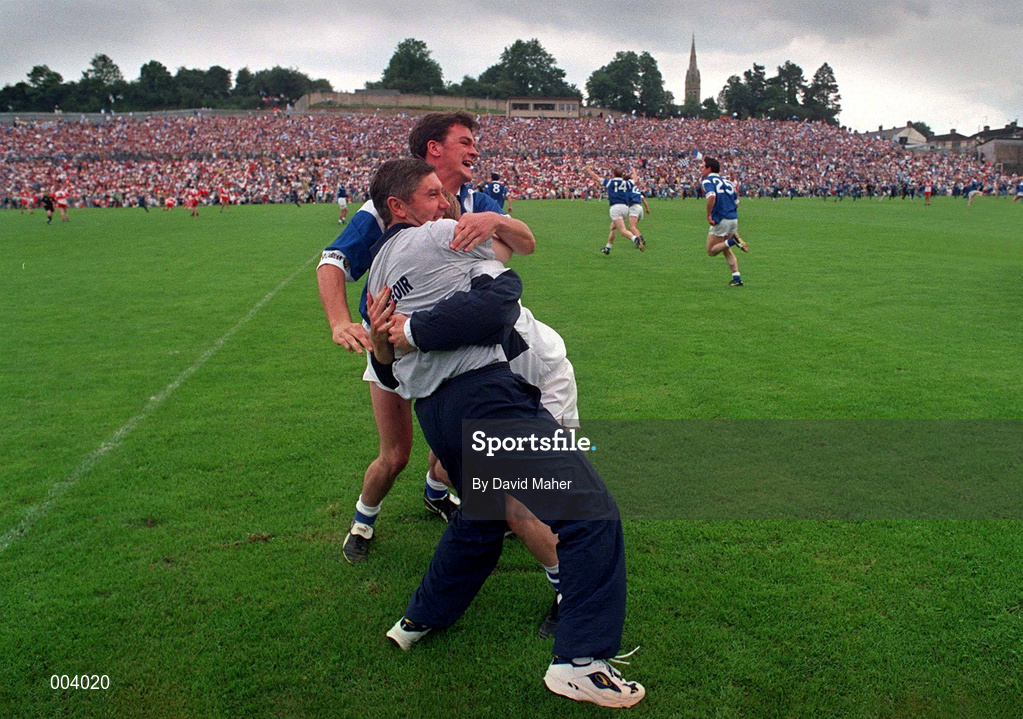 20 July 1997; Cavan manager Martin McHugh celebrates following the Ulster GAA Football Senior Championship Final match between Cavan and Derry at St. Tiernach's Park in Clones, Monaghan. Photo by David Maher/Sportsfile