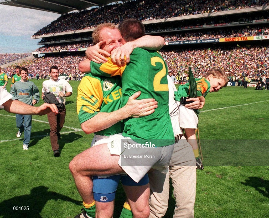 15 June 1997; Martin O'Connell, left, and Mark O'Reilly of Meath celebrate after the GAA Senior Football Championship Quarter-Final match between Meath and Dublin at Croke Park in Dublin. Photo by Brendan Moran/Sportsfile