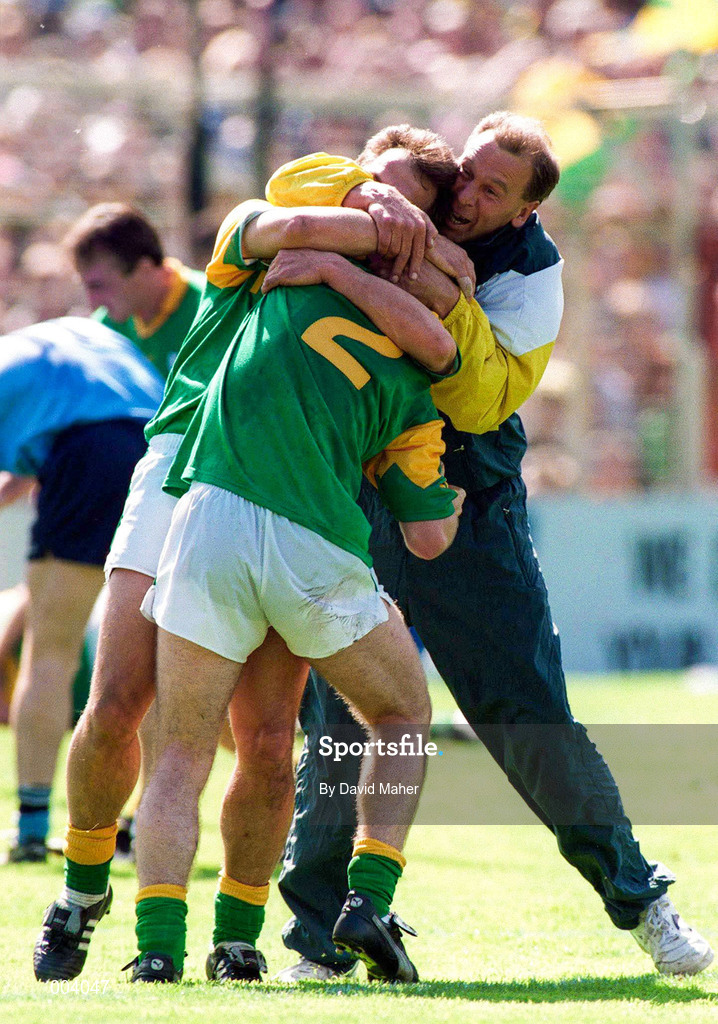 15 June 1997; Brendan O'Reilly and Mark O'Reilly, 2, of Meath celebrate after the GAA Senior Football Championship Quarter-Final match between Meath and Dublin at Croke Park in Dublin. Photo by David Maher/Sportsfile