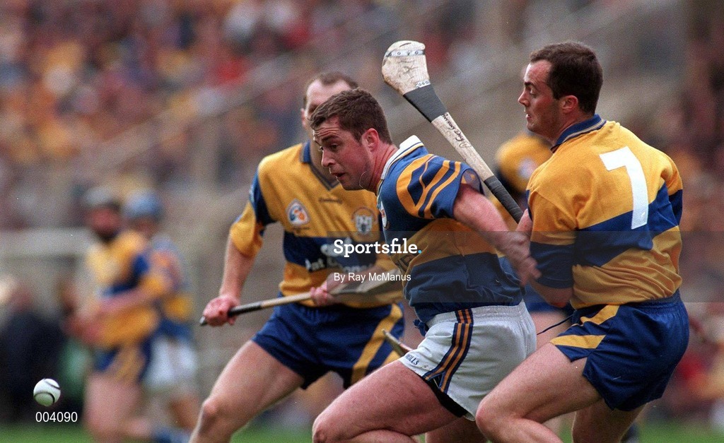 14 September 1997; Liam McGrath of Tipperary in action against Anthony Daly of Clare during the Guinness All Ireland Hurling Final match between Clare and Tipperary at Croke Park in Dublin. Photo by Ray McManus/Sportsfile