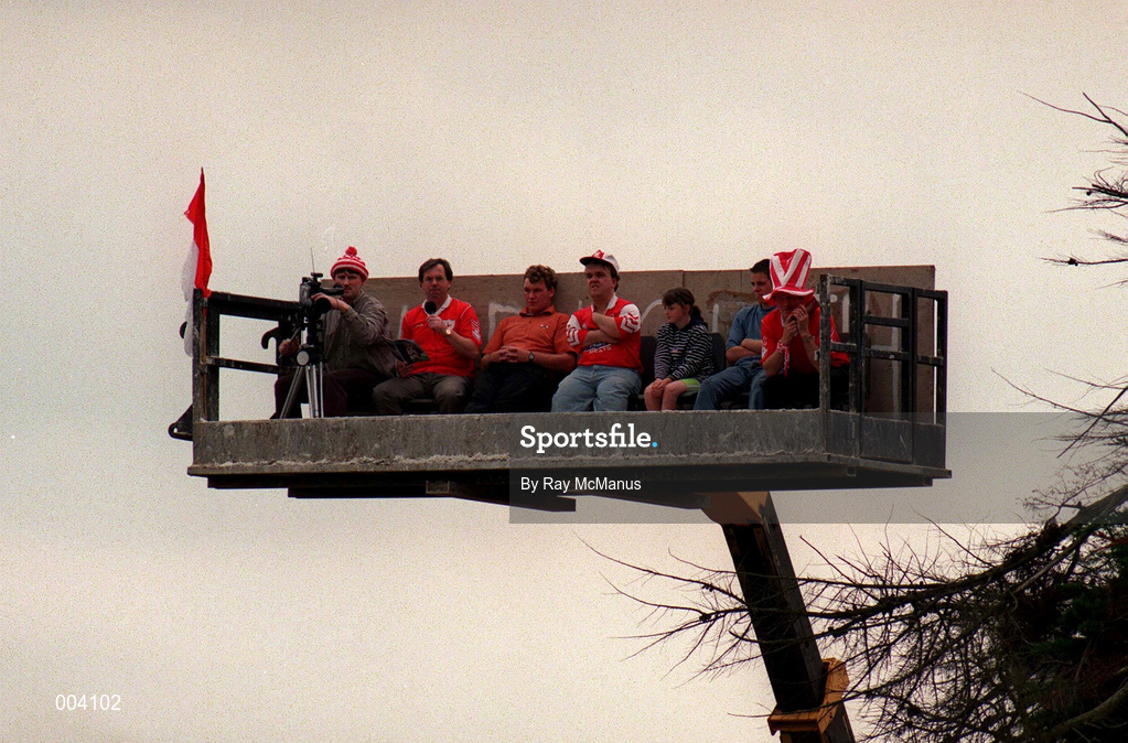 29 June 1997; Louth supporters receive a bird's eye view for the Leinster GAA Senior Football Championship Semi-Final match between Offaly and Louth at Páirc Tailteann in Navan, Meath. Photo by Ray McManus/Sportsfile