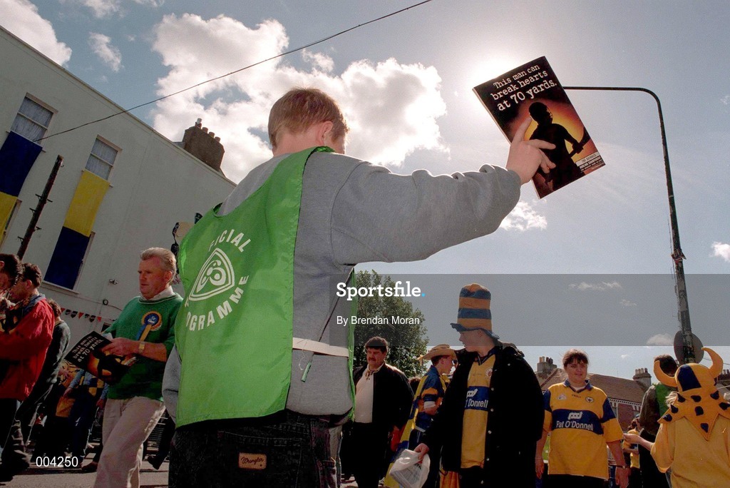 14 September 1997; A young programme seller on Jones' Road prior to the Guinness All Ireland Hurling Final match between Clare and Tipperary at Croke Park in Dublin. Photo by Brendan Moran/Sportsfile