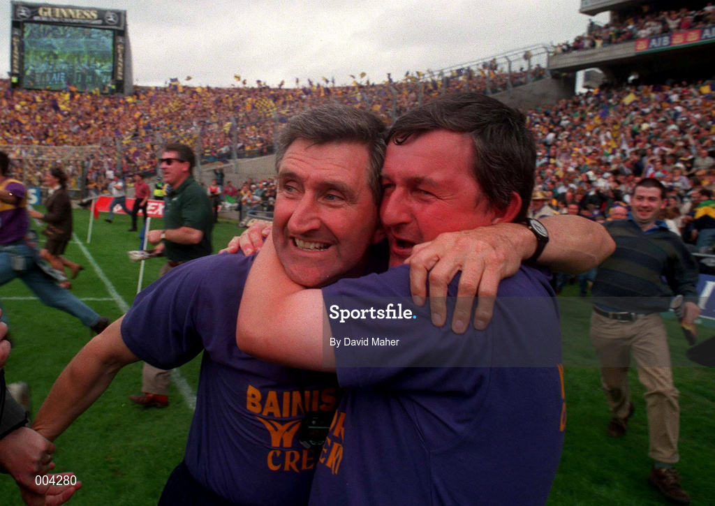 1 September 1996; Liam Griffin, left, and Rory Kinsella of Wexford celebrate following the GAA All-Ireland Senior Hurling Championship Final between Wexford and Limerick at Croke Park in Dublin. Photo by David Maher/Sportsfile