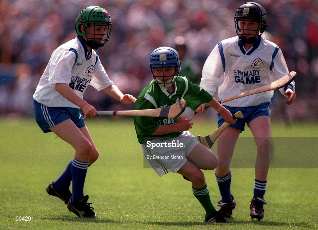 25 May 1997; School boys hurling during the Munster Senior Hurling Championship Quarter-Final between Limerick and Waterford at Semple Stadium in Thurles, Tipperary. Photo by Brendan Moran/Sportsfile