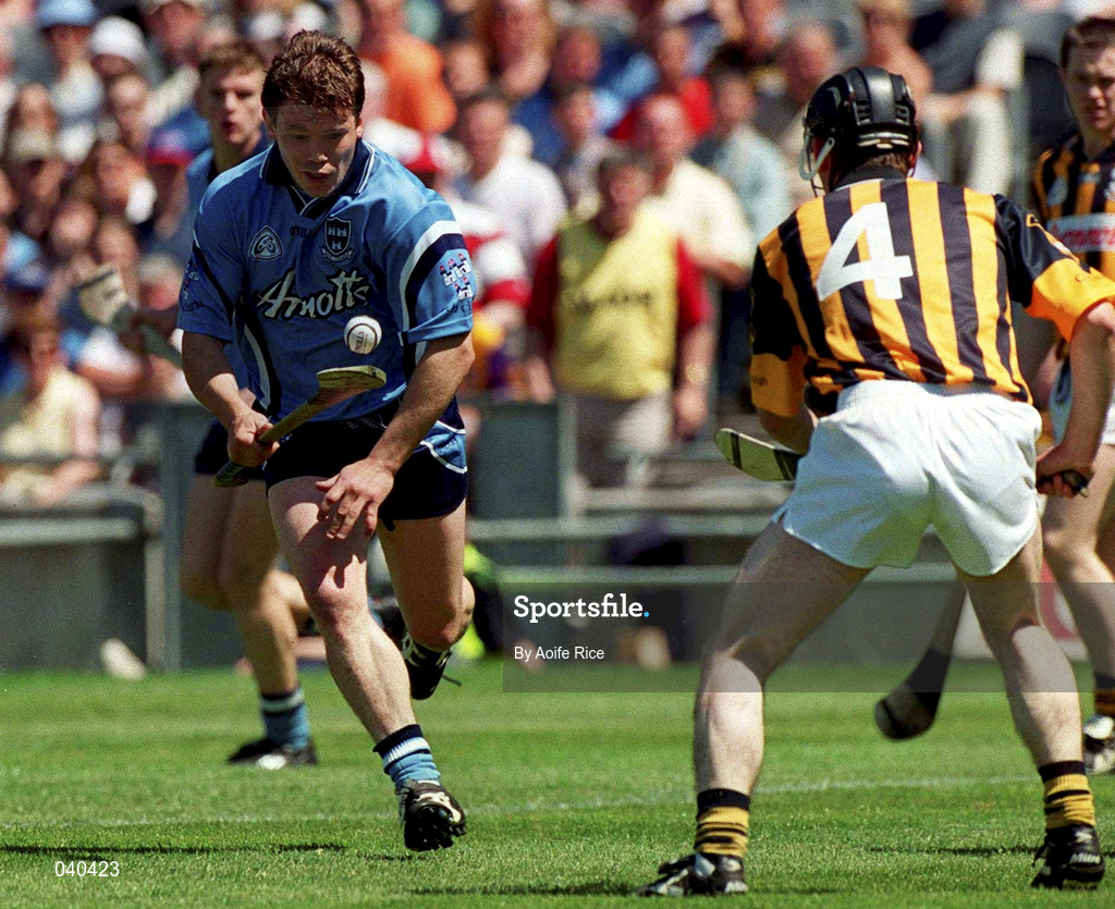 18 June 2000; Sean Duignan of Dublin in action against Noel Hickey of Kilkenny during the Guinness Leinster Senior Hurling Championship Semi-Final match between Kilkenny and Dublin at Croke Park in Dublin. Photo by Aoife Rice/Sportsfile