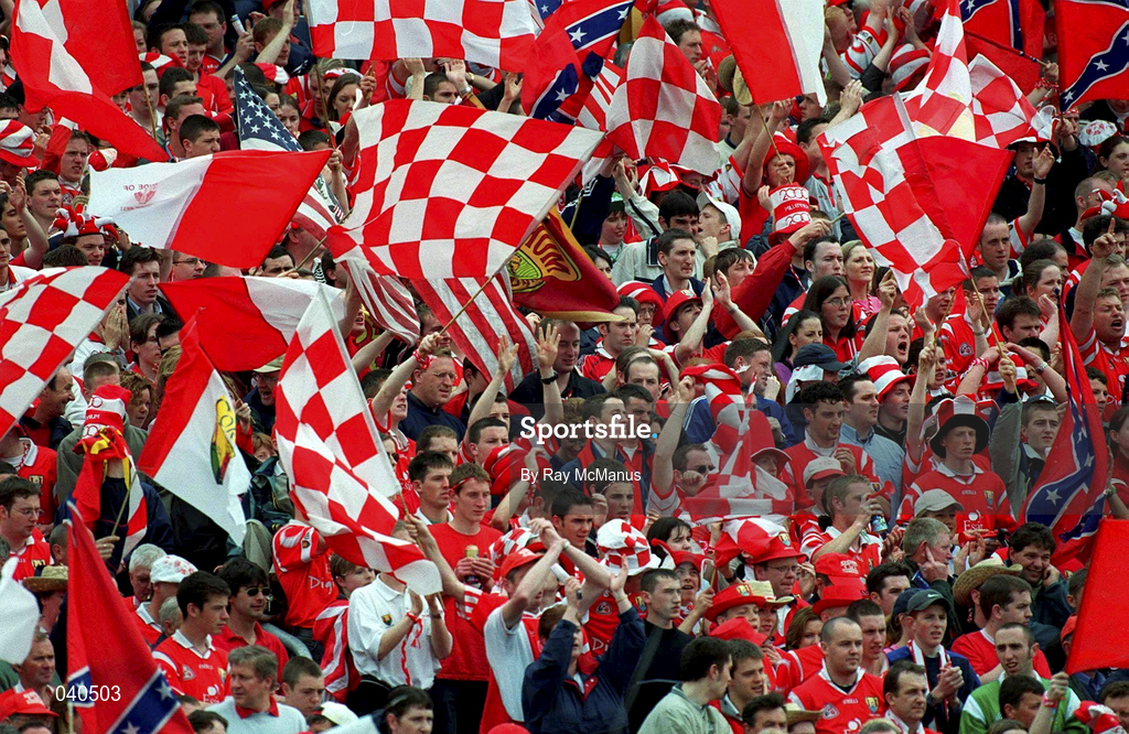 4 June 2000; Cork supporters during the Guinness Munster Senior Hurling Championship Semi-Final between Cork and Limerick at Semple Stadium in Thurles, Tipperary. Photo by Ray McManus/Sportsfile