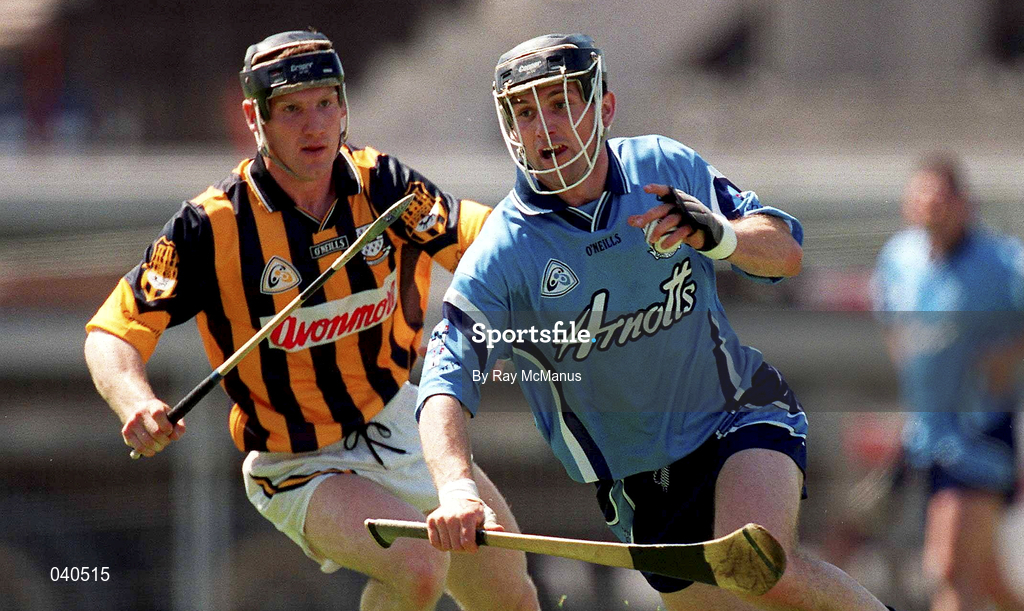 18 June 2000; David Sweeney of Dublin in action against Denis Byrne of Kilkenny during the Guinness Leinster Senior Hurling Championship Semi-Final match between Kilkenny and Dublin at Croke Park in Dublin. Photo by Ray McManus/Sportsfile
