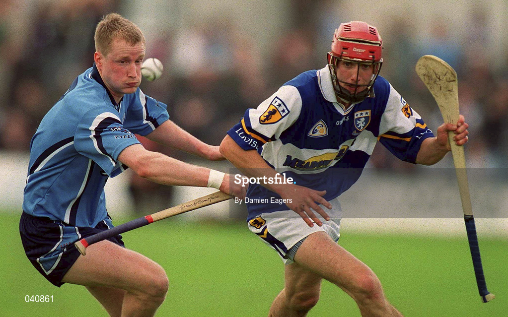 5 June 2000; Joe Phelan of Laois in action against Liam O'Donoghue of Dublin during the Guinness Leinster Senior Hurling Championship Play-Off replay match between Dublin and Laois at O'Connor Park in Tullamore, Offaly. Photo by Damien Eagers/Sportsfile
