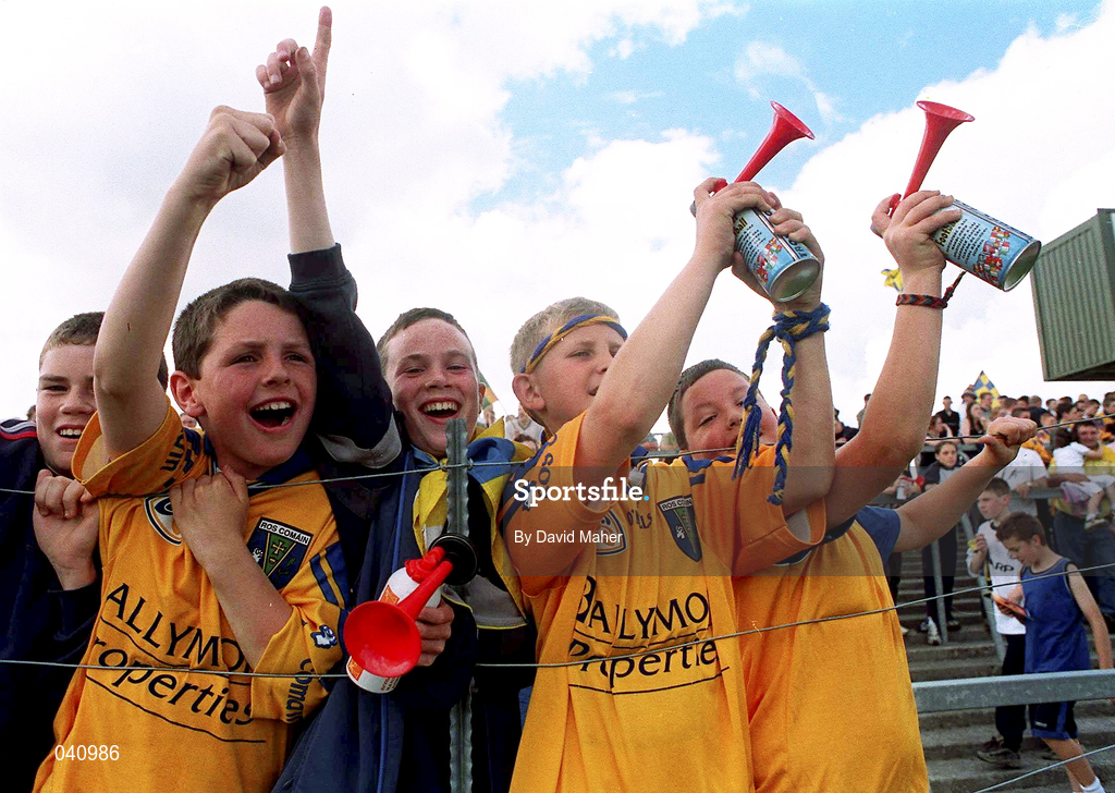 2 July 2000; Young Roscommon supporters blow their airhorns during the Bank of Ireland Connacht Senior Football Championship Semi-Final match between Roscommon and Leitrim in Dr. Hyde Park in Roscommon. Photo by David Maher/Sportsfile