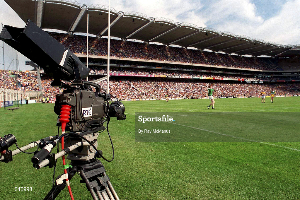18 June 2000; A pitchside TV camera during the Guinness Leinster Senior Hurling Championship Semi-Final match between Offaly and Wexford at Croke Park in Dublin. Photo by Ray McManus/Sportsfile