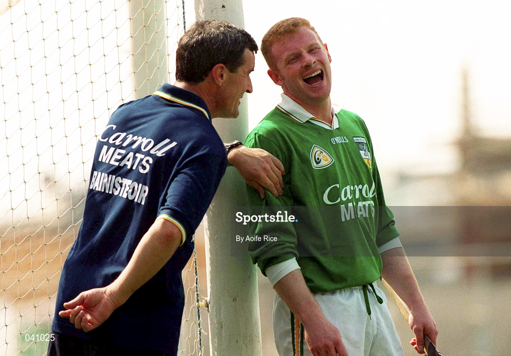 18 June 2000; Offaly Manager Pat Fleury and Offaly goalkeeper Stephen Byrne during the Guinness Leinster Senior Hurling Championship Semi-Final match between Offaly and Wexford at Croke Park in Dublin. Photo by Aoife Rice/Sportsfile