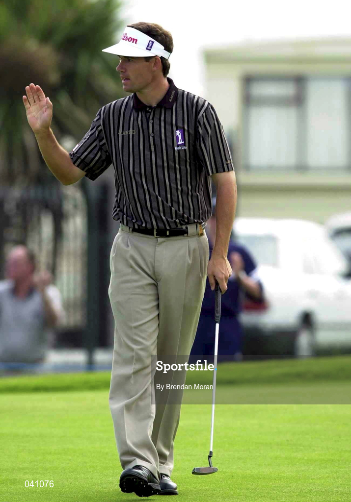30 June 2000; Padraig Harrington of Ireland acknowledges the crowd's applause after a birdie on the 15th green during the second day of the Murphy's Irish Open Golf Championship at Ballybunion Golf Club in Kerry. Photo by Brendan Moran/Sportsfile
