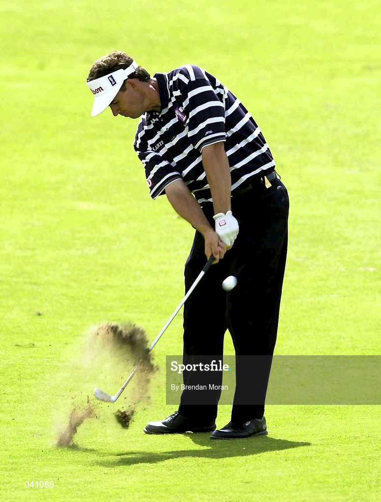 29 June 2000; Padraig Harrington of Ireland plays his second shot to the 13th green during the first day of the Murphy's Irish Open Golf Championship at Ballybunion Golf Club in Kerry. Photo by Brendan Moran/Sportsfile