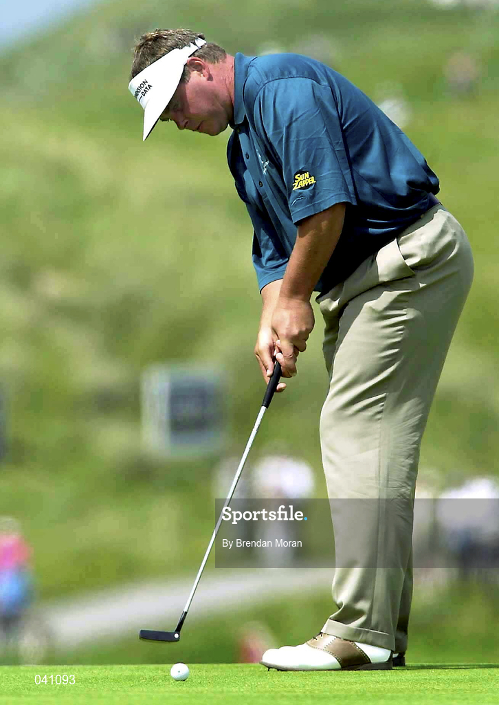 29 June 2000; Darren Clarke of Northern Ireland putts for a birdie on the ninth green during the first day of the Murphy's Irish Open Golf Championship at Ballybunion Golf Club in Kerry. Photo by Brendan Moran/Sportsfile