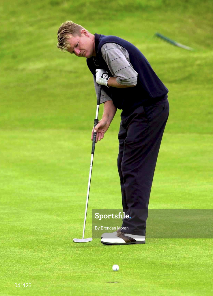 30 June 2000; Paddy Gribben of Ireland putts on the 13th green during the second day of the Murphy's Irish Open Golf Championship at Ballybunion Golf Club in Kerry. Photo by Brendan Moran/Sportsfile