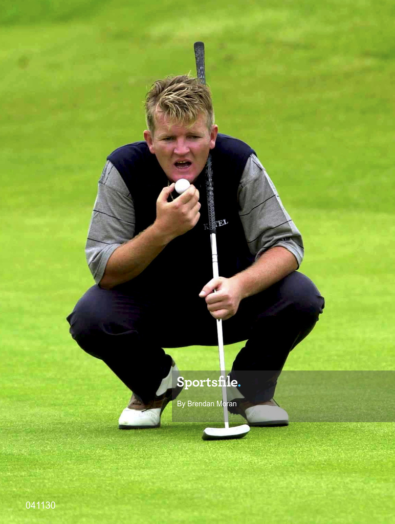 30 June 2000; Paddy Gribben of Ireland watches the lie of the 13th green during the second day of the Murphy's Irish Open Golf Championship at Ballybunion Golf Club in Kerry. Photo by Brendan Moran/Sportsfile