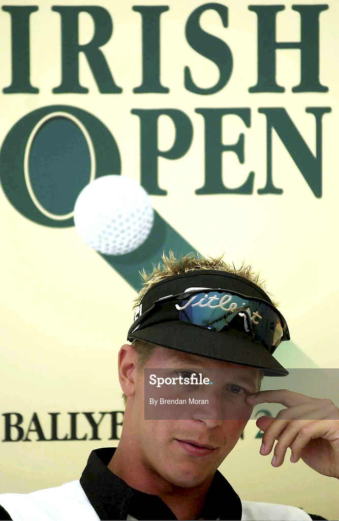 30 June 2000; Fredrik Jacobson of Sweden, who finished the day at 10 under par, speaking at a press conference after his round during the second day of the Murphy's Irish Open Golf Championship at Ballybunion Golf Club in Kerry. Photo by Brendan Moran/Sportsfile