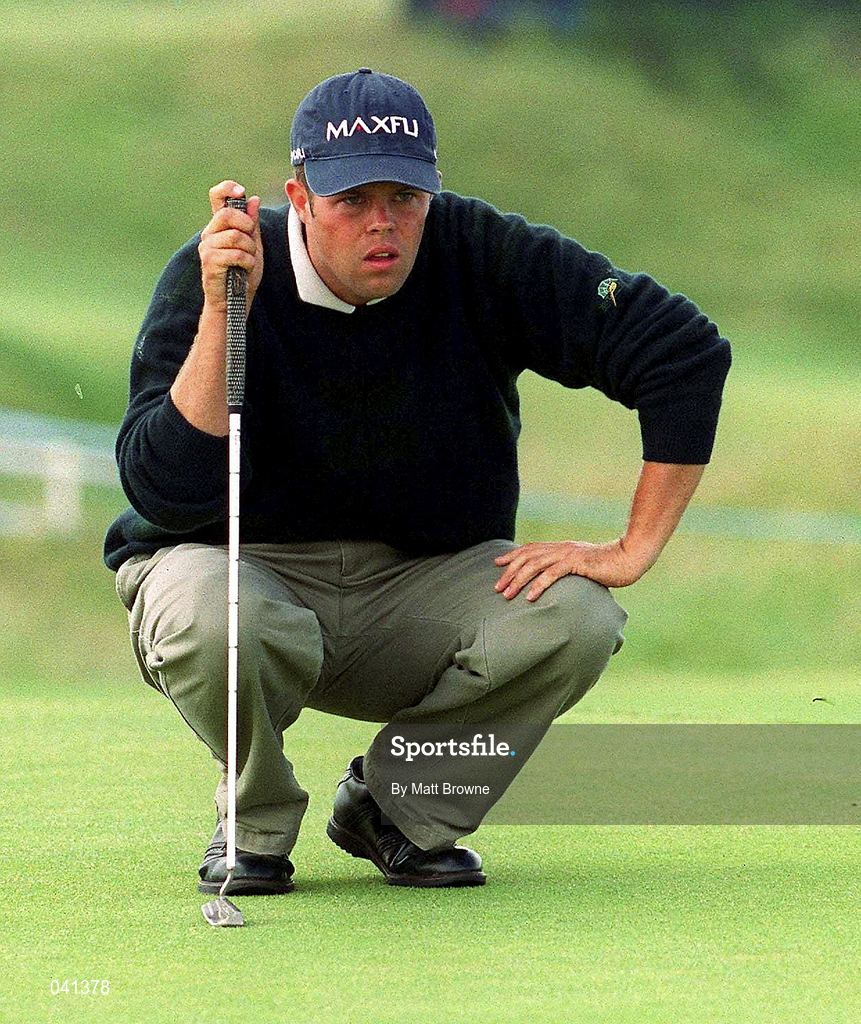 30 June 2000; Sean Quinlivan of Ireland lines up a putt on the eighth green during the second day of the Murphy's Irish Open Golf Championship at Ballybunion Golf Club in Kerry. Photo by Matt Browne/Sportsfile