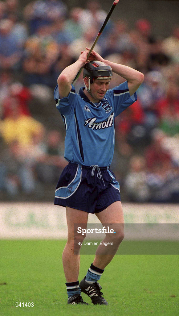 5 June 2000; Niall Butler of Dublin reacts after being shown a red card during the Guinness Leinster Senior Hurling Championship Play-Off replay match between Dublin and Laois at O'Connor Park in Tullamore, Offaly. Photo by Damien Eagers/Sportsfile