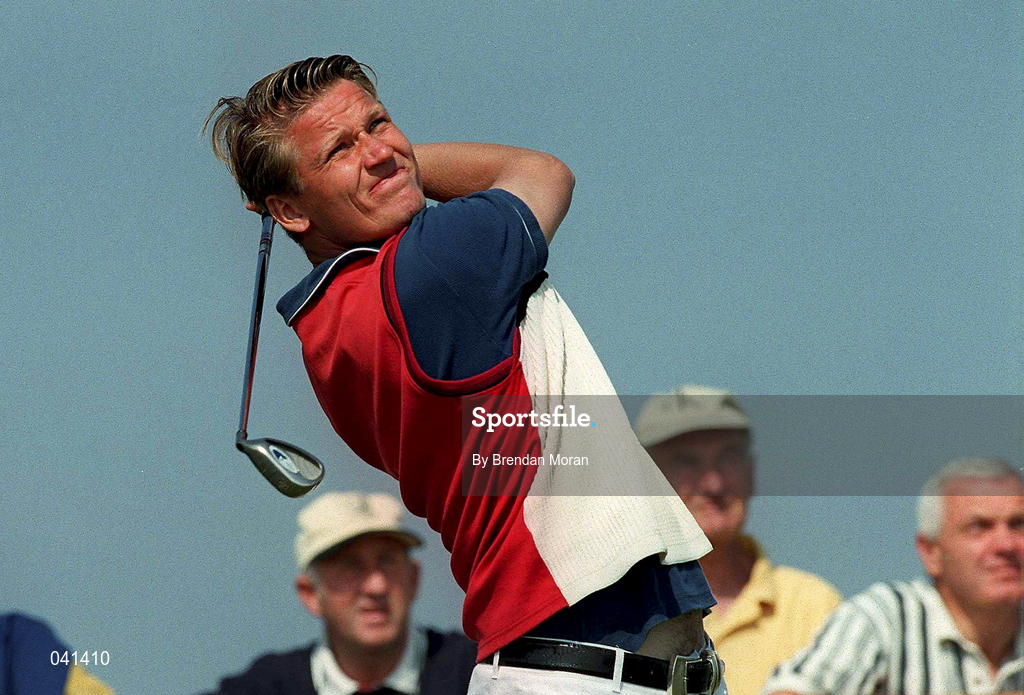 30 June 2000; Jarmo Sandelin of Sweden watches his shot from the third tee box during the second day of the Murphy's Irish Open Golf Championship at Ballybunion Golf Club in Kerry. Photo by Brendan Moran/Sportsfile