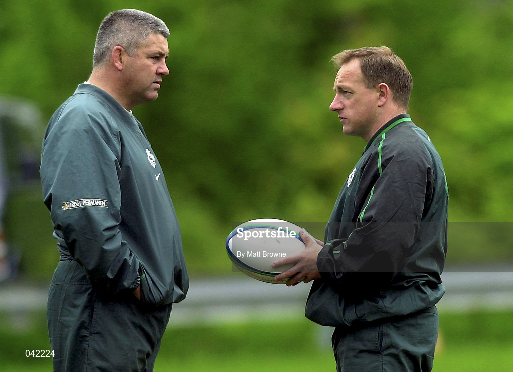 6 June 2000; Ireland head coach Warren Gatland, left, and assistant coach Eddie O'Sullivan during an Ireland Rugby training session in Manchester, New Hampshire, USA. Photo by Matt Browne/Sportsfile