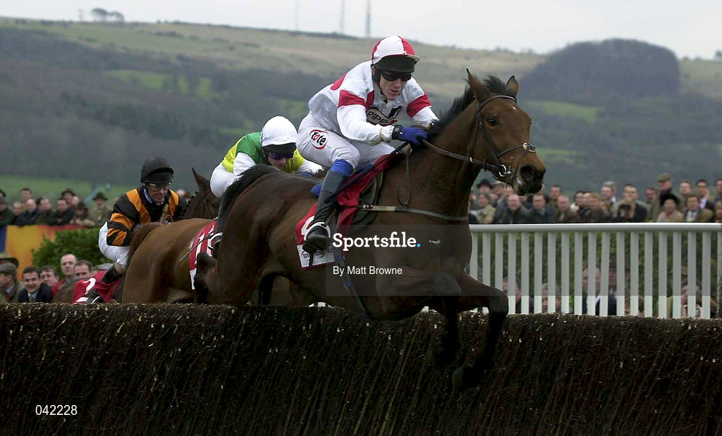 16 March 2000; Gloria Victis, with Tony McCoy up, lead the field first time round, during the Tote Cheltenhan Gold Cup Steeplechase on Day Three of the Cheltenham Racing Festival at Prestbury Park in Cheltenham, England. Photo by Matt Browne/Sportsfile