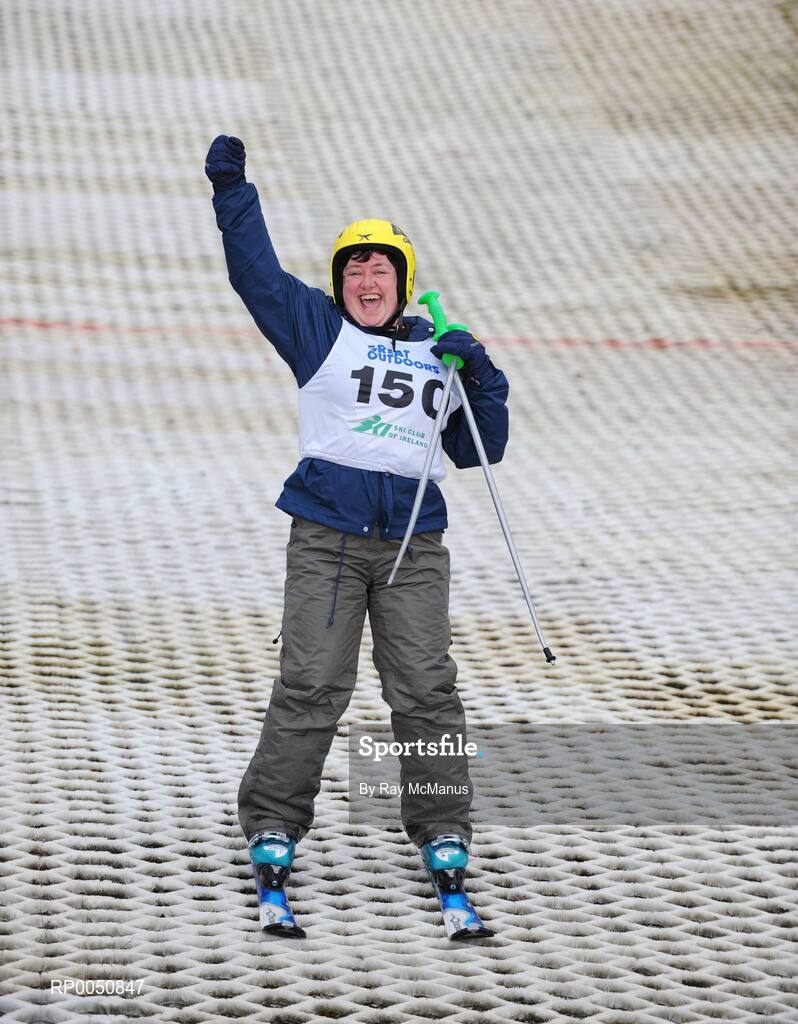26 April 2008; Ciara Ni Clulachain, Bray, Co. Wicklow, celebrates as she finishes at the 2008 Special Olympics All-Ireland Winter Games. These games are the qualifiers for the 2009 Special Olympics World Winter Games, which takes place in Idaho, USA, from the 6th - 13th February 2009. Ski Club of Ireland, Kilternan, Co. Dublin. Picture credit: Ray McManus / SPORTSFILE