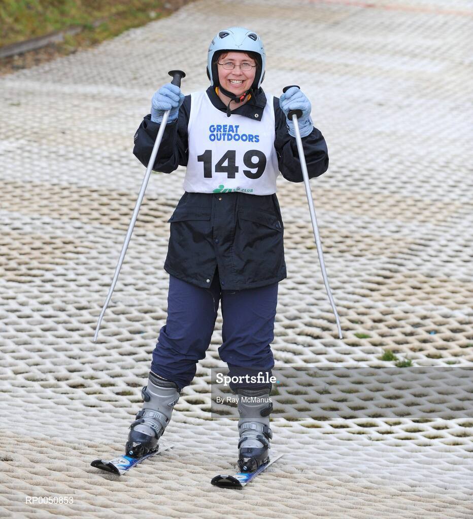 26 April 2008; Belinda Flynn, from Loughlinstown, Co. Dublin, celebrates as she finishes at the 2008 Special Olympics All-Ireland Winter Games. These games are the qualifiers for the 2009 Special Olympics World Winter Games, which takes place in Idaho, USA, from the 6th - 13th February 2009. Ski Club of Ireland, Kilternan, Co. Dublin. Picture credit: Ray McManus / SPORTSFILE