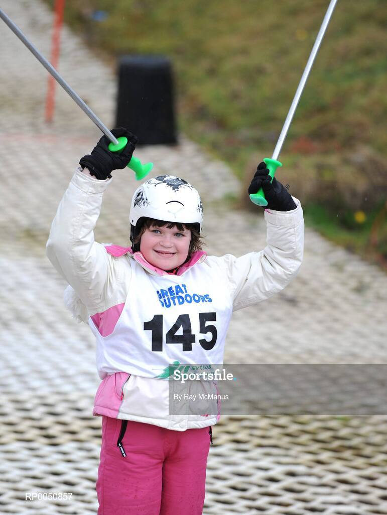 26 April 2008; Rebecca McGonagle, from Clontarf, Co. Dublin, celebrates as she finishes at the 2008 Special Olympics All-Ireland Winter Games. These games are the qualifiers for the 2009 Special Olympics World Winter Games, which takes place in Idaho, USA, from the 6th - 13th February 2009. Ski Club of Ireland, Kilternan, Co. Dublin. Picture credit: Ray McManus / SPORTSFILE