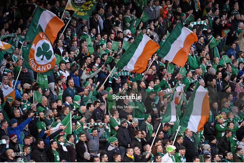 29 March 2015; Republic of Ireland supporters during the game. UEFA EURO 2016 Championship Qualifier, Group D, Republic of Ireland v Poland. Aviva Stadium, Lansdowne Road, Dublin. Picture credit: Ray McManus / SPORTSFILE