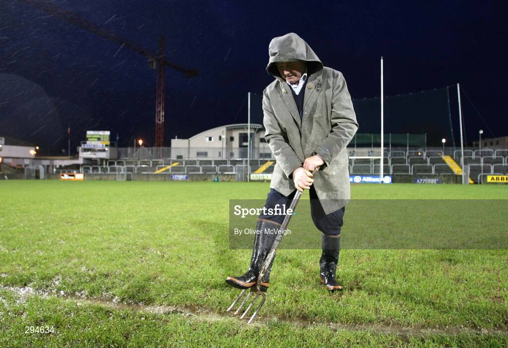 2 February 2008; Sean McCumhaills vice chairman Brendan Dunnion spikes the pitch before the game. Allianz National Football League, Division 1, Round 1, Donegal v Kerry, Fr. Tierney Park, Ballyshannon, Co. Donegal. Picture credit: Oliver McVeigh / SPORTSFILE
