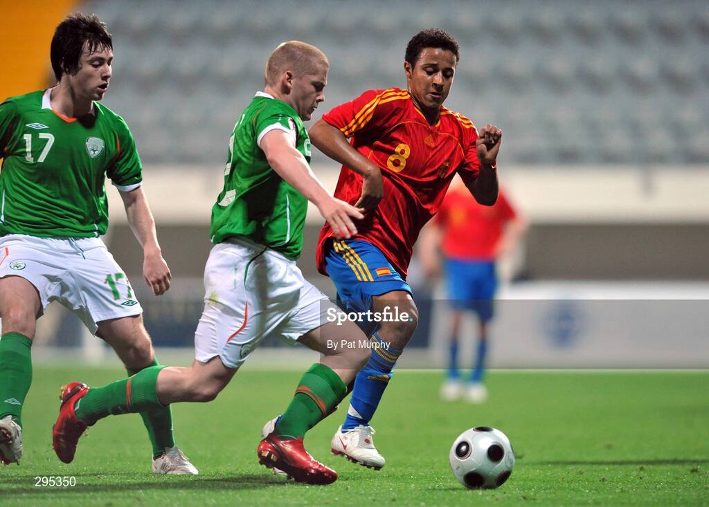 10 May 2008; Padraic Ormsby, Republic of Ireland, in action against Thiago, Spain. UEFA European Under-17 Championship Group B, Republic of Ireland v Spain, Mardan Sport Complex, Antalya, Turkey. Picture credit: Pat Murphy / SPORTSFILE