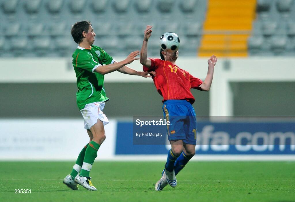 10 May 2008; Sielva, Spain, in action against Conor Hourihane, Republic of Ireland. UEFA European Under-17 Championship Group B, Republic of Ireland v Spain, Mardan Sport Complex, Antalya, Turkey. Picture credit: Pat Murphy / SPORTSFILE