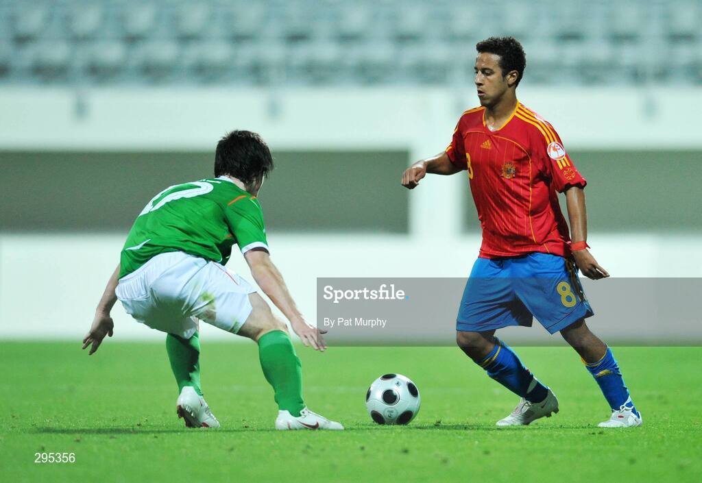 10 May 2008; Thiago, Spain, in action against Richard Towell, Republic of Ireland. UEFA European Under-17 Championship Group B, Republic of Ireland v Spain, Mardan Sport Complex, Antalya, Turkey. Picture credit: Pat Murphy / SPORTSFILE