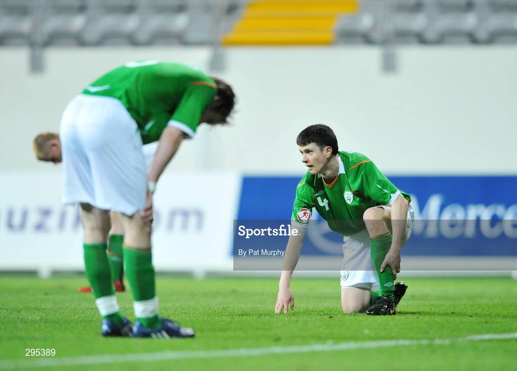 10 May 2008; Republic of Ireland's John Dunleavy and Mark Connolly, left, show their disapointment after Keko scored Spain's third goal. UEFA European Under-17 Championship Group B, Republic of Ireland v Spain, Mardan Sport Complex, Antalya, Turkey. Picture credit: Pat Murphy / SPORTSFILE