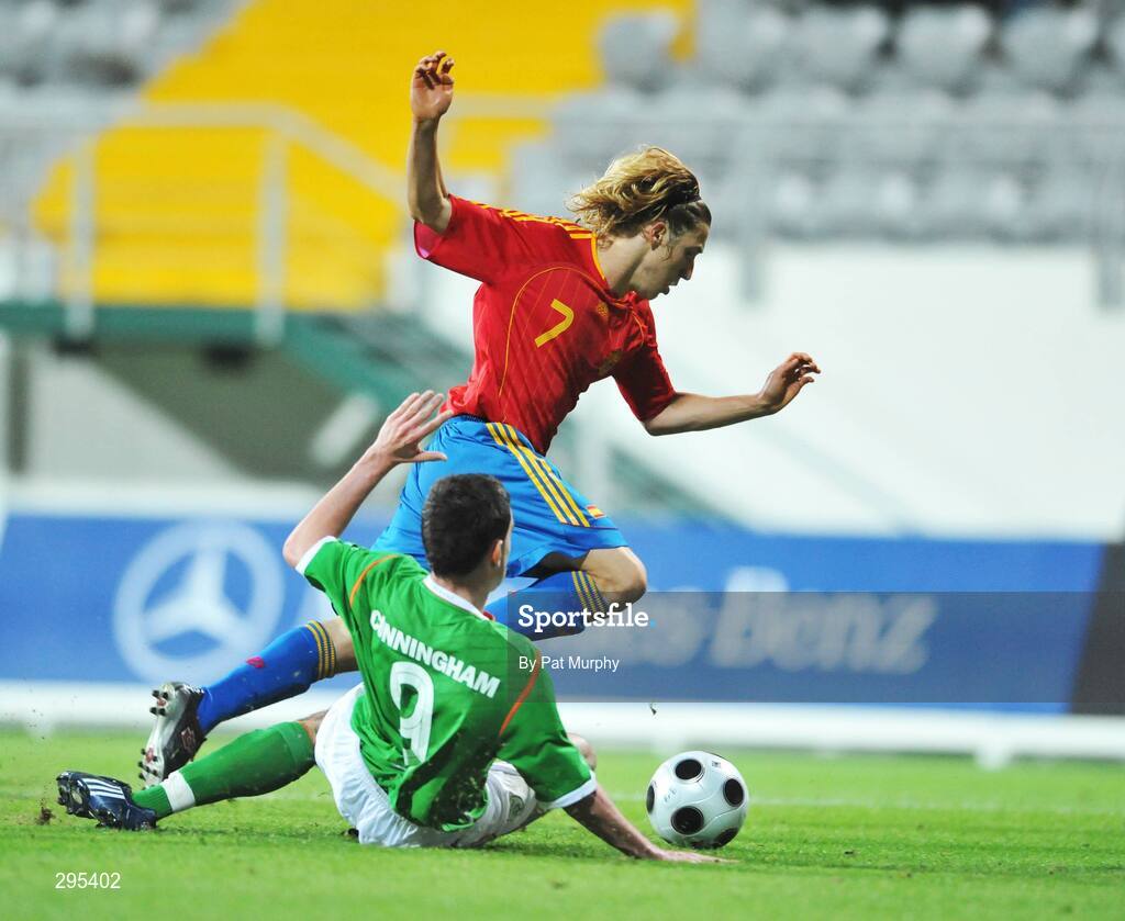 10 May 2008; Keko, Spain, goes past Gregory Cunningham, Republic of Ireland, on his way to scoring his side's third goal. UEFA European Under-17 Championship Group B, Republic of Ireland v Spain, Mardan Sport Complex, Antalya, Turkey. Picture credit: Pat Murphy / SPORTSFILE