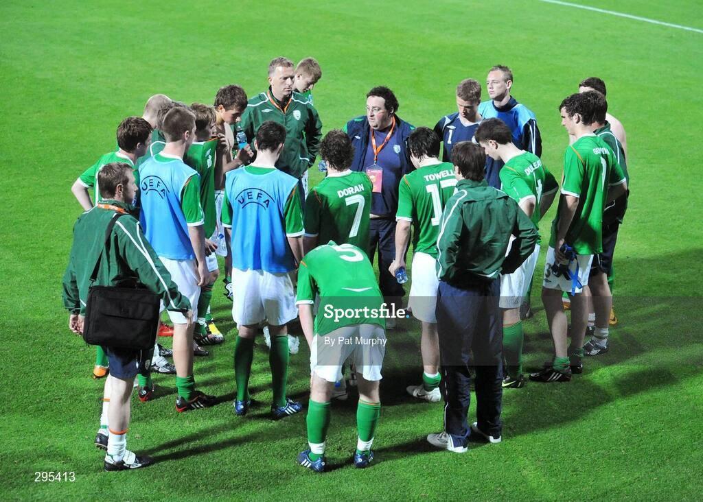 10 May 2008; Republic of Ireland coach Sean Mccaffrey speaks to his players after the game. UEFA European Under-17 Championship Group B, Republic of Ireland v Spain, Mardan Sport Complex, Antalya, Turkey. Picture credit: Pat Murphy / SPORTSFILE