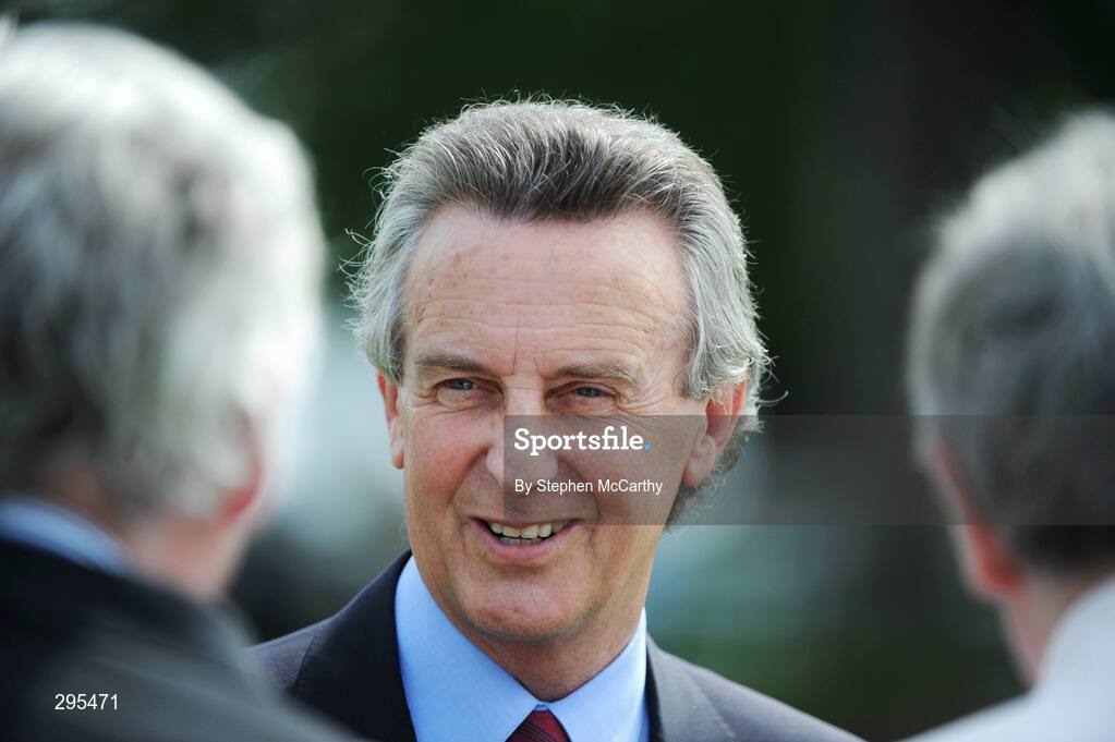 11 May 2008; Trainer Jim Bolger, who sent Duaisbhanna out to win the Irish Stallion Farms European Breeders Fund Auction Maiden race speaking to journalists. Derrinstown Stud Derby Trial Stakes Day, Leopardstown, Co. Dublin. Picture credit: Stephen McCarthy / SPORTSFILE
