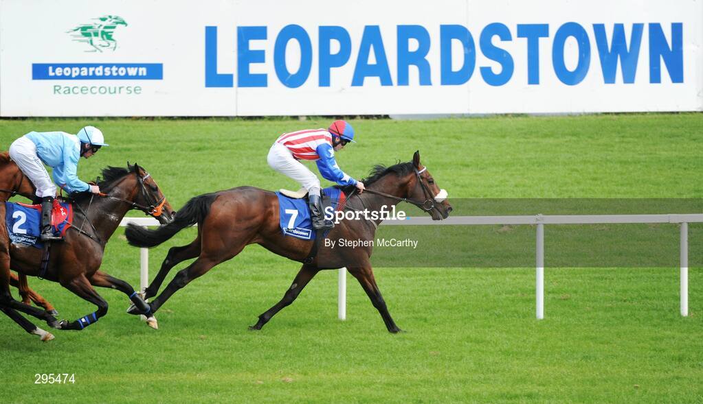 11 May 2008; Theocritus, with Pat Smullen up, on their way to winning the Carrickmines Maiden race from second placed Mont Izu, with Kevin Manning up. Derrinstown Stud Derby Trial Stakes Day, Leopardstown, Co. Dublin. Picture credit: Stephen McCarthy / SPORTSFILE